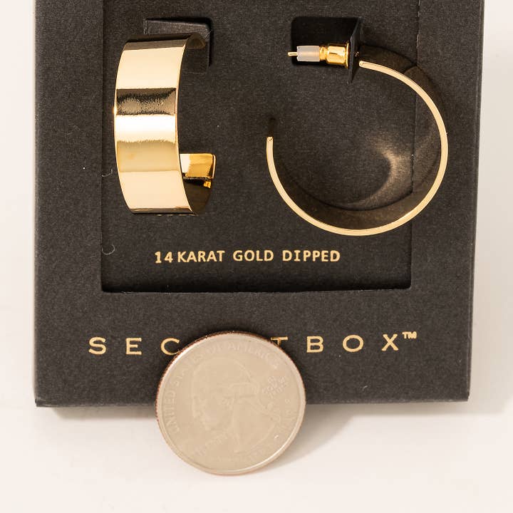 Fame Accessories - Wholesale Hoop Earrings - Secret Box Gold Dipped Flat Hoop Earrings1