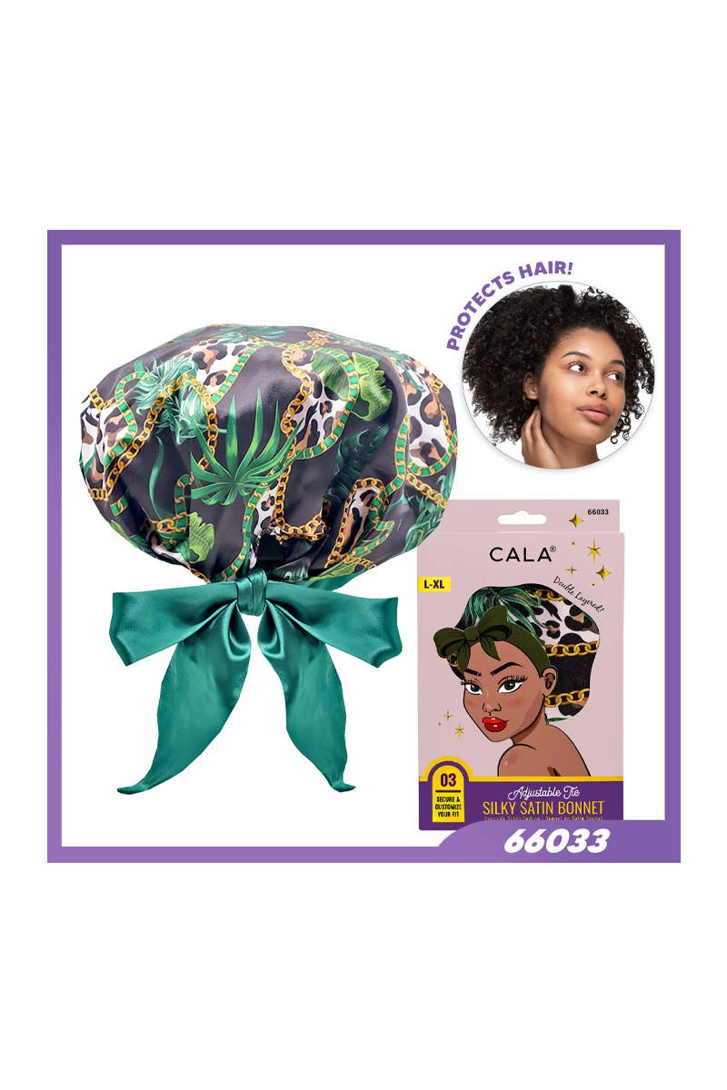 PINEAPPLE Beauty - Wholesale Sleep Cap / Bonnet - Women's - CALA 66033 Adjustable Tie Silky Satin Bonnet Green - 6pcs