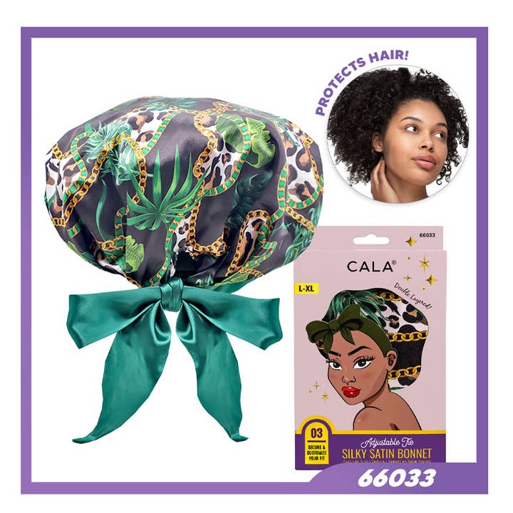 PINEAPPLE Beauty - Wholesale Sleep Cap / Bonnet - Women's - CALA 66033 Adjustable Tie Silky Satin Bonnet Green - 6pcs0