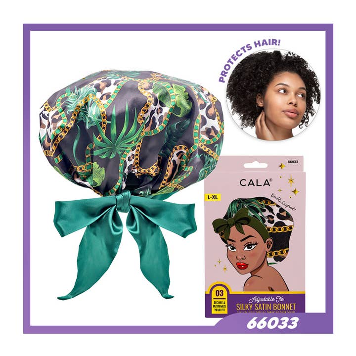 PINEAPPLE Beauty - Wholesale Sleep Cap / Bonnet - Women's - CALA 66033 Adjustable Tie Silky Satin Bonnet Green - 6pcs