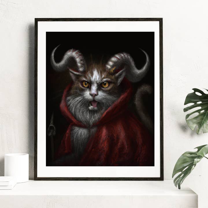 Lámina artística: Krampus Kitty Renaissance Fancy Cat para venta al por mayor de The Wolfshop