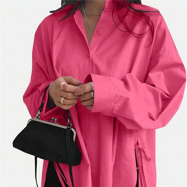 kycozy - Wholesale Blouse - Women's - Asymmetrical Tie Front Solid Blouse