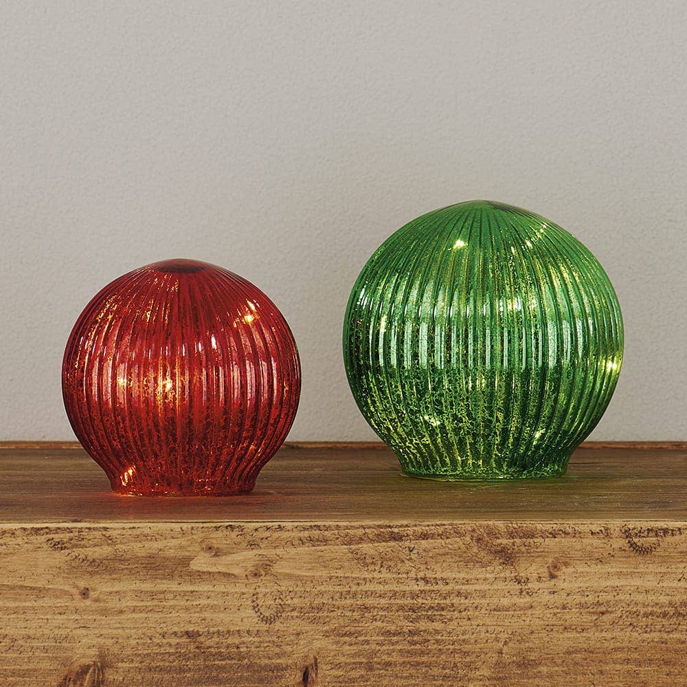 New Signature Homestyles - Wholesale Decorative Tabletop Object - LED Ribbed Glass Sphere 2pc Set1