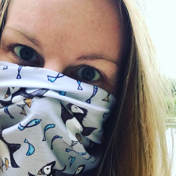 Puffins Multi-Functional Head & Neckwear - scarf tube for wholesale by Catherine Redgate: Illustrator