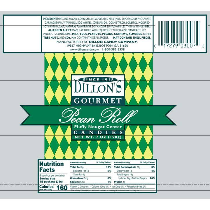 Dillon Candy Company - Wholesale Nougat - Pecan Log Roll, Handmade, 7 oz.