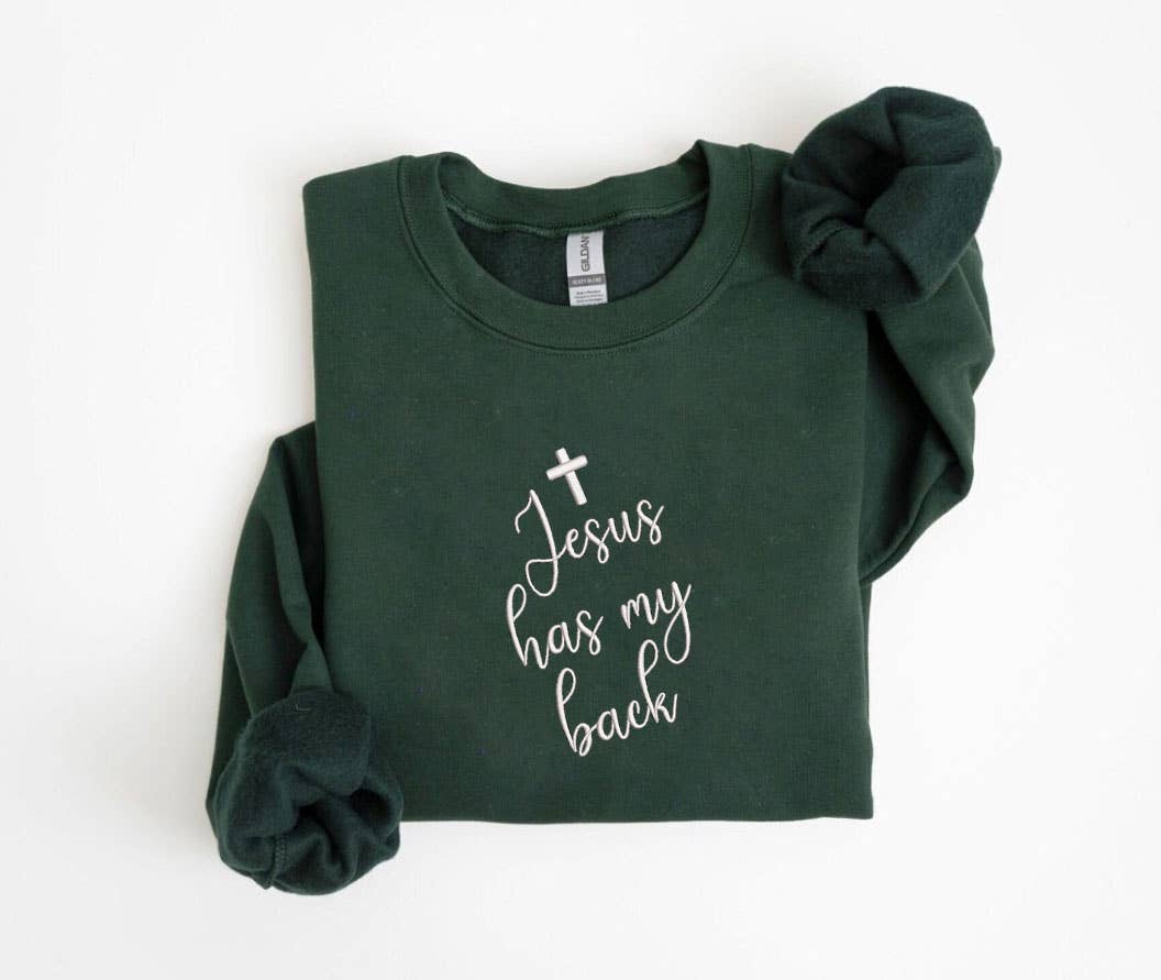 One Nine – Engroshandel Sweatshirt - Dame – Jesus Has My Back Broderi Sweatshirt1