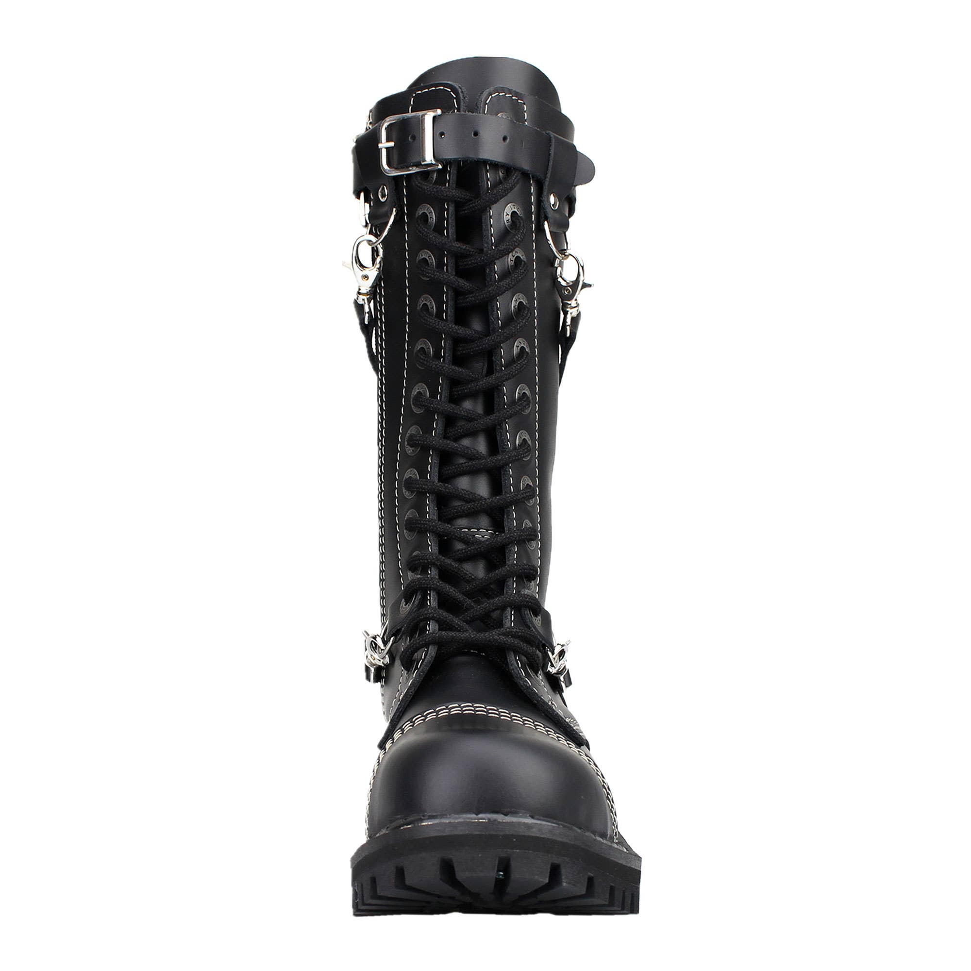 Angry Itch - Premium Boots - Wholesale Gevechtslaarzen - Heren - Zwarte leren laarzen met 14 veterogen en 3 riemen3
