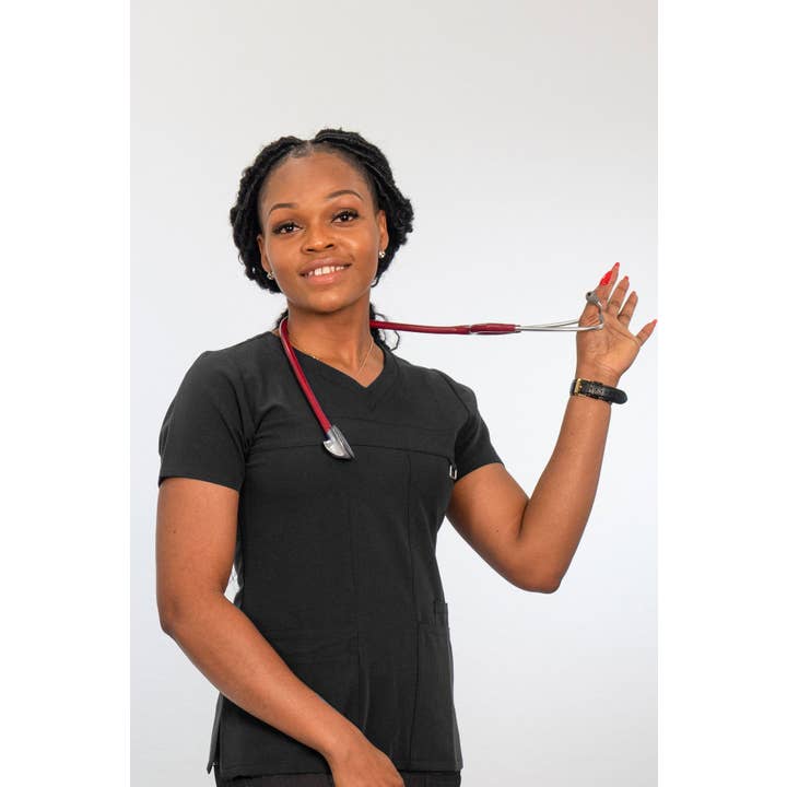Wozo Uniforms - Vendita all'ingrosso Divisa sanitaria - Donna - TOP SCRUB CON SCOLLO A V RAFFINATO SIMA ANTIMICROBICO XXS-5XL/NERO2