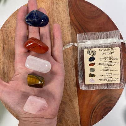 CaNatureLover - Vendita all'ingrosso Pietra/cristallo spirituale - Set cristalli GEMINI, set 5 cristalli ZODIAC HOROSCOPE