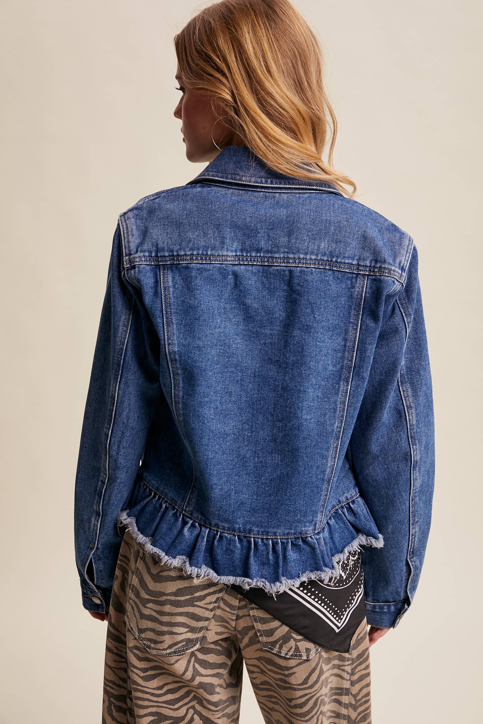 Listicle - Wholesale Denim Jacket - Women's - Ruffled Hem Denim Jacket LJ023624