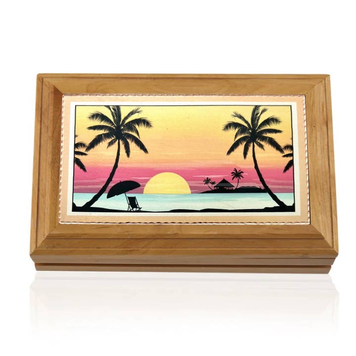 RB Palm design Wooden Box for wholesale by COPPER ARTS INC.