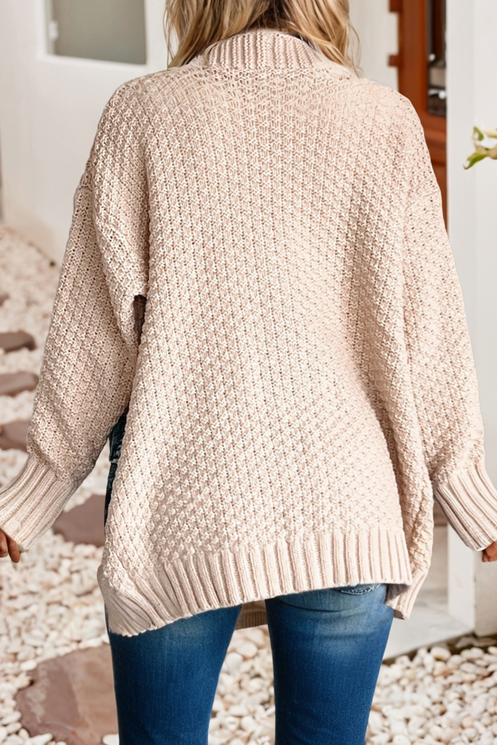 Smoke Gray  LDC Open Front Knitted Denim Pocket Patchwork Cardigan for wholesale on Faire1