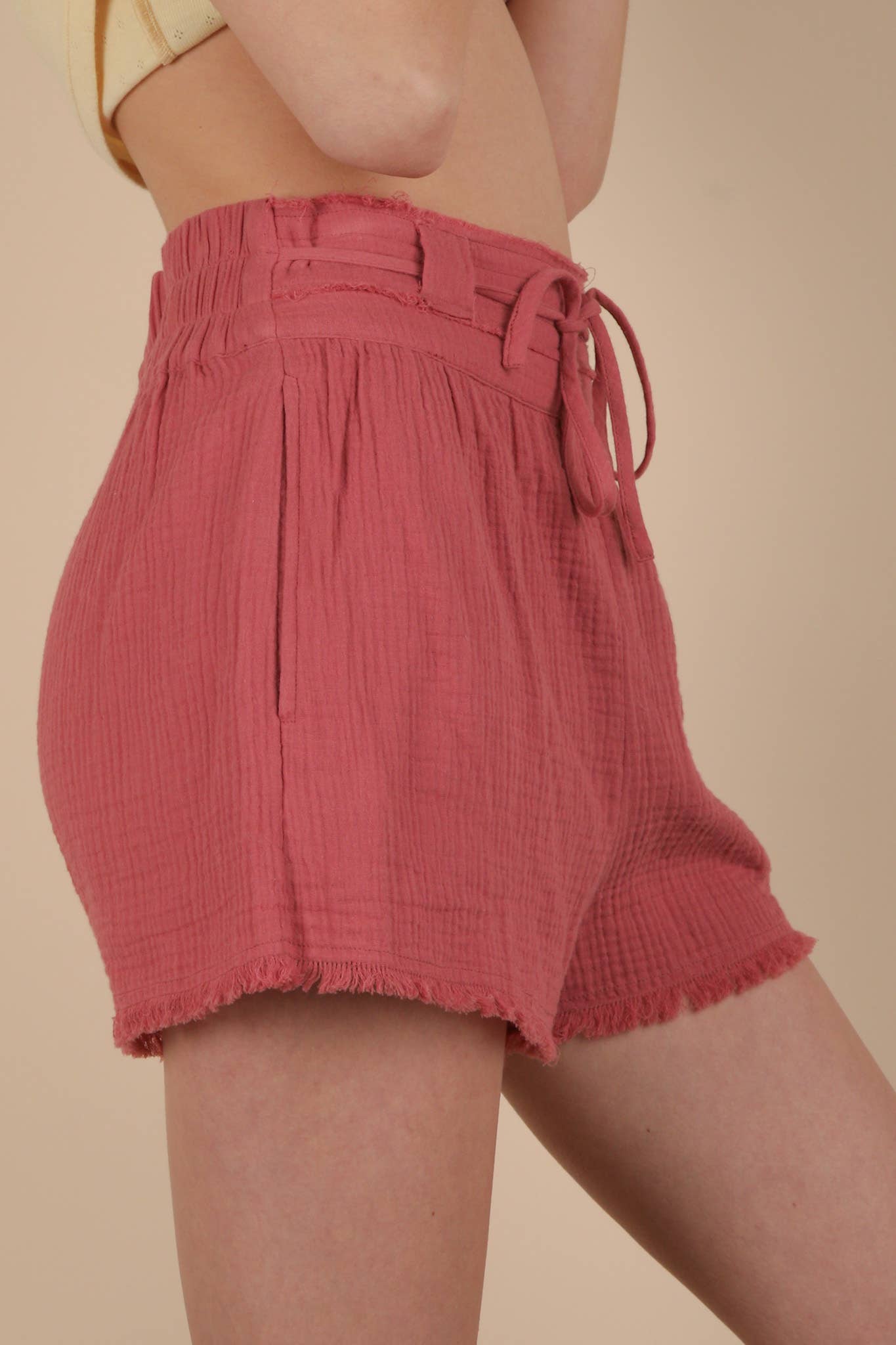 VERY J - Wholesale Shorts - Women's - NP70879-Cotton Gauze Shorts W/ Front Tie13