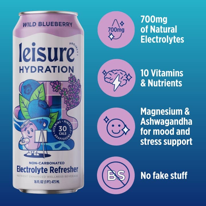 Leisure Hydration - Wholesale Flavored/Infused Water (Non-Carbonated) - Leisure Hydration Electrolyte Wild Blueberry (16 oz x 12-Pack)