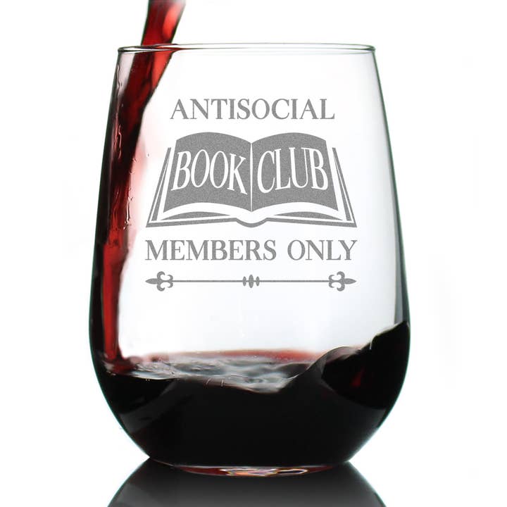 Verre à vin sans pied Antisocial Book Club - Cadeaux pour les lecteurs pour la vente par bevvee