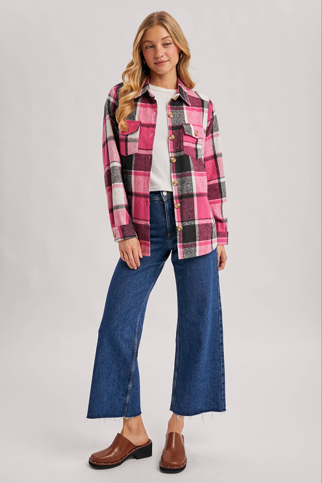 Bluivy - Wholesale Shirt Jacket/Shacket - Women's - FLANNEL PLAID SHACKET WITH POCKETS20