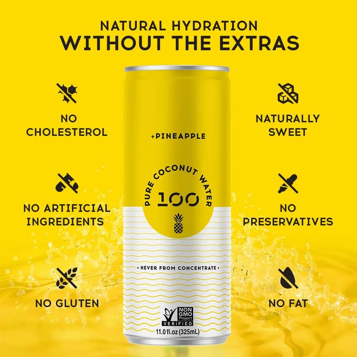 100 Coconuts - Wholesale Flavored/Infused Water (Non-Carbonated) - PURE COCONUT WATER + PINEAPPLE - 12 Pack4