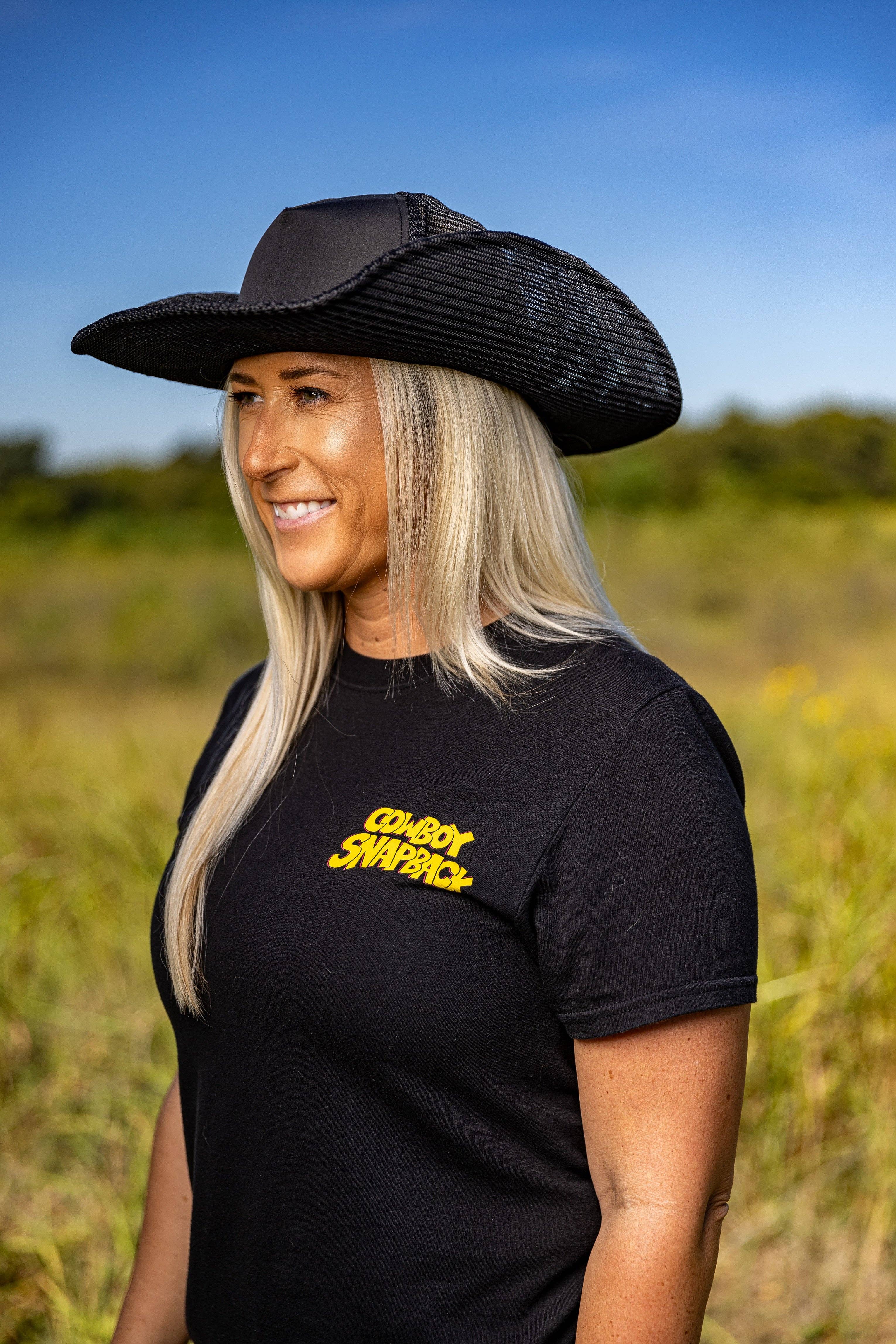 Cowboy Snapback - Wholesale Cowboy Hat - Unisex - BLACK COWBOY SNAPBACK: 5 PANEL - BLANK7