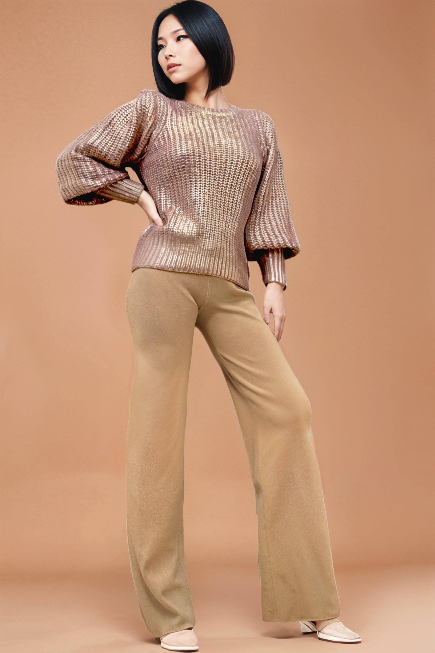 N by Nancy - Wholesale Blouse - Women's - SR3004 SWEATER TOP (GOLD, PINK)1