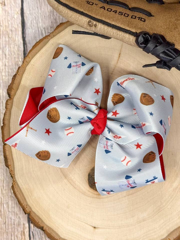 All-Star Double Layer Hair Bow or Headband | Baseball Print Boutique Bow for wholesale by The Hair Bow Company