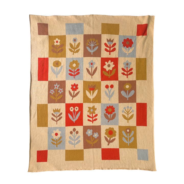 Checkerboard Floral Blanket for wholesale by Molly Egan