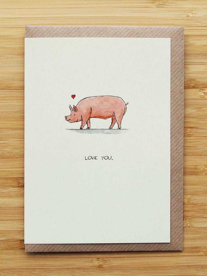 Love Pig Standing Card - Valentines - Heart - Recycled Card for wholesale by RossJDesigns