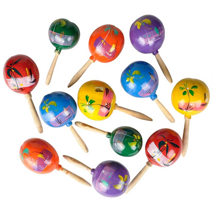 7" WOODEN MARACAS LLB kids toys for wholesale by La Luna Bella - Toys