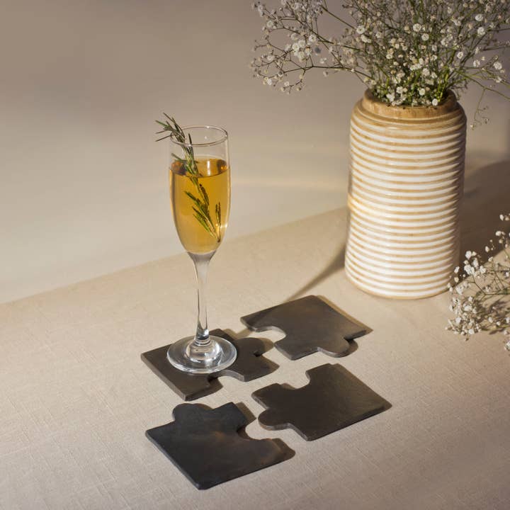 Black Clay Coaster Set of 4 for wholesale by Mela Artisans