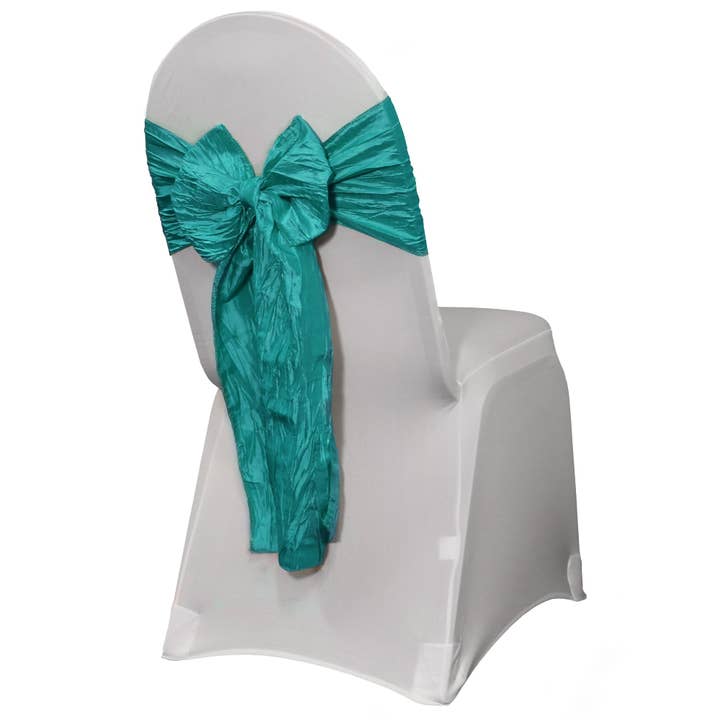 YOUR CHAIR COVERS - Wholesale Chair/Sofa Slipcover - Crinkle Taffeta Chair Sashes Teal (Pack of 10)