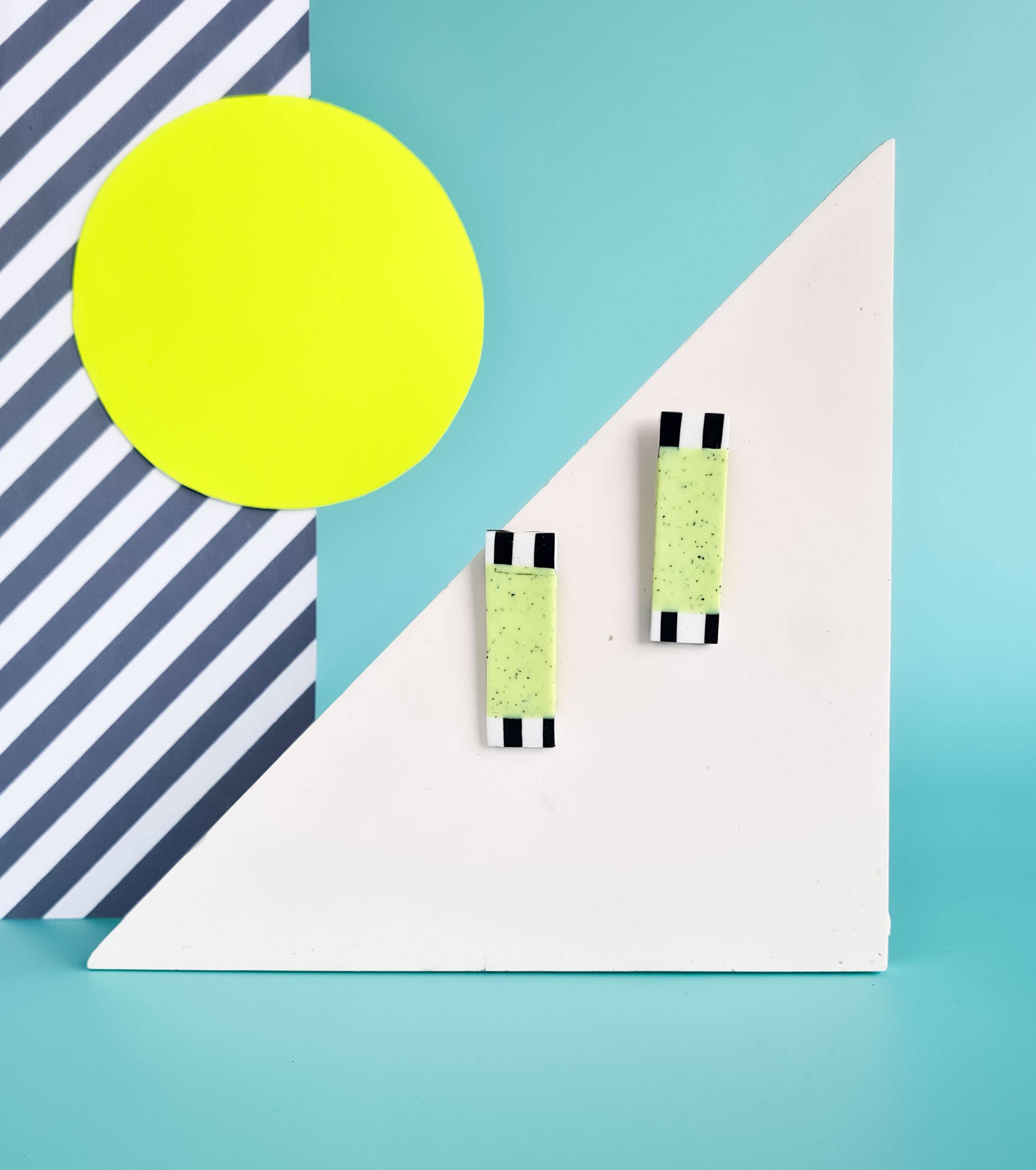 Mono - Wholesale Dangle Earrings - neon yellow and mint handmade polymer clay earrings5