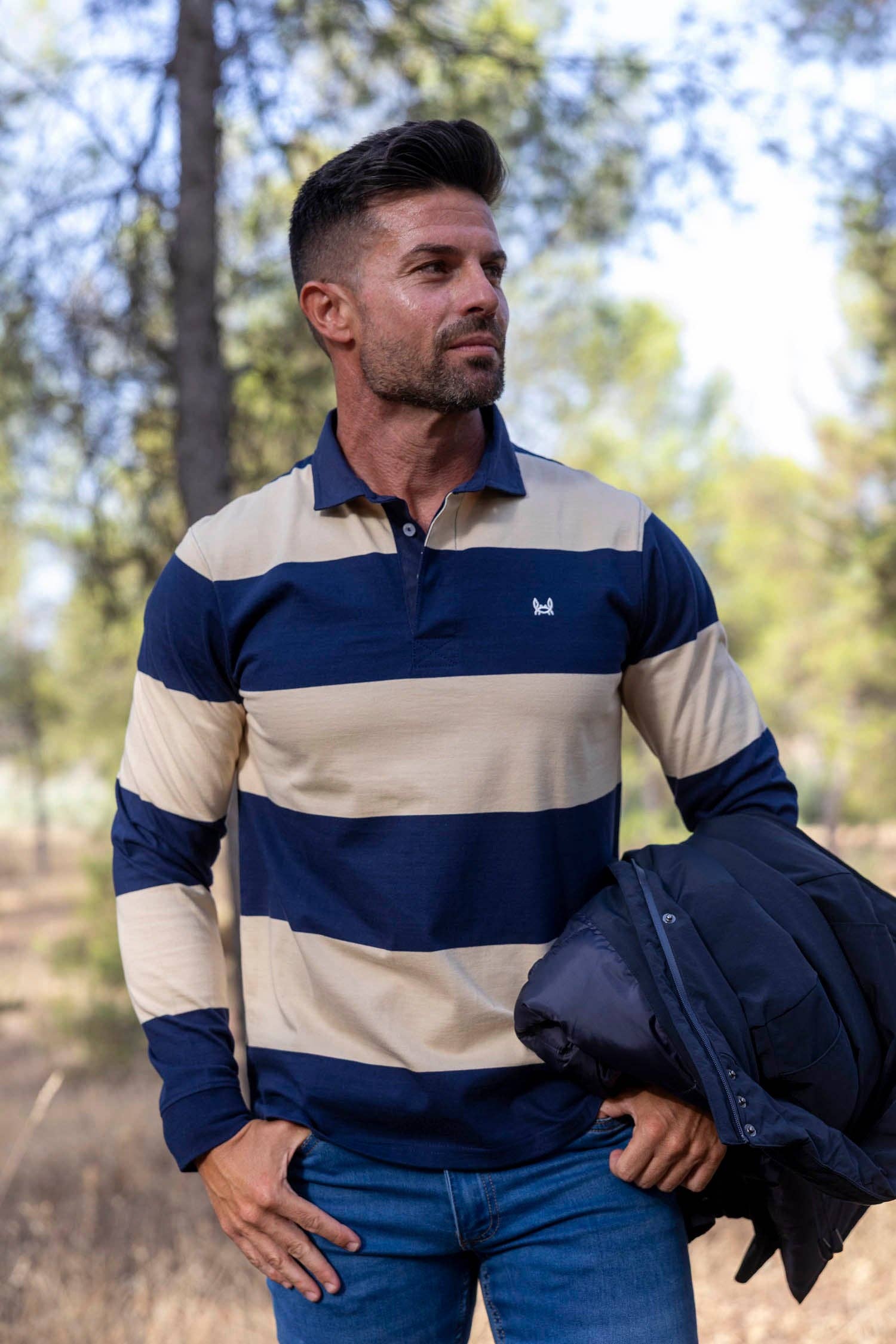 Custi Mikelo: Made in Spain - Wholesale Polo - Men's - Rugby Polo | Camel & Navy1
