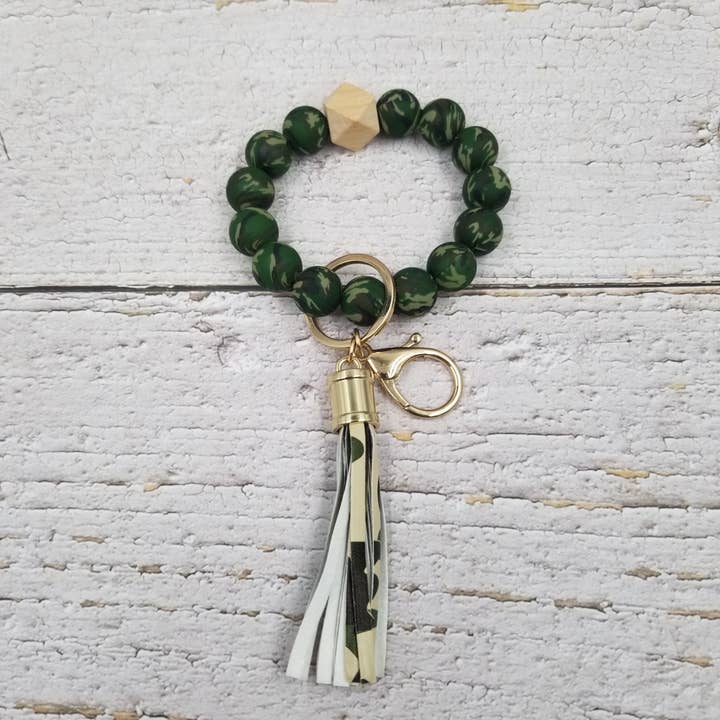 Handmade Camouflage Bead Bangle Keychain for wholesale by Treasure Wholesale
