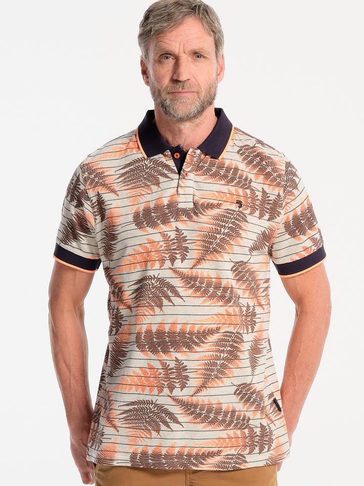 Polo de hombre en color crudo con estampado de hojas para venta al por mayor de J&JOY
