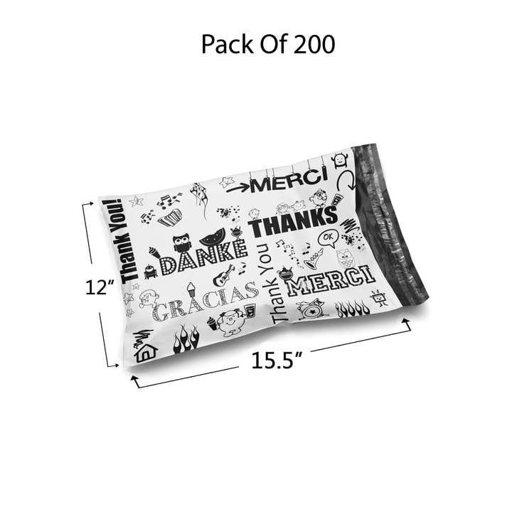 Radyan - Wholesale Envelopes - 12 x 15.5 Multi-Language Thank You Poly Bag Mailer Envelopes