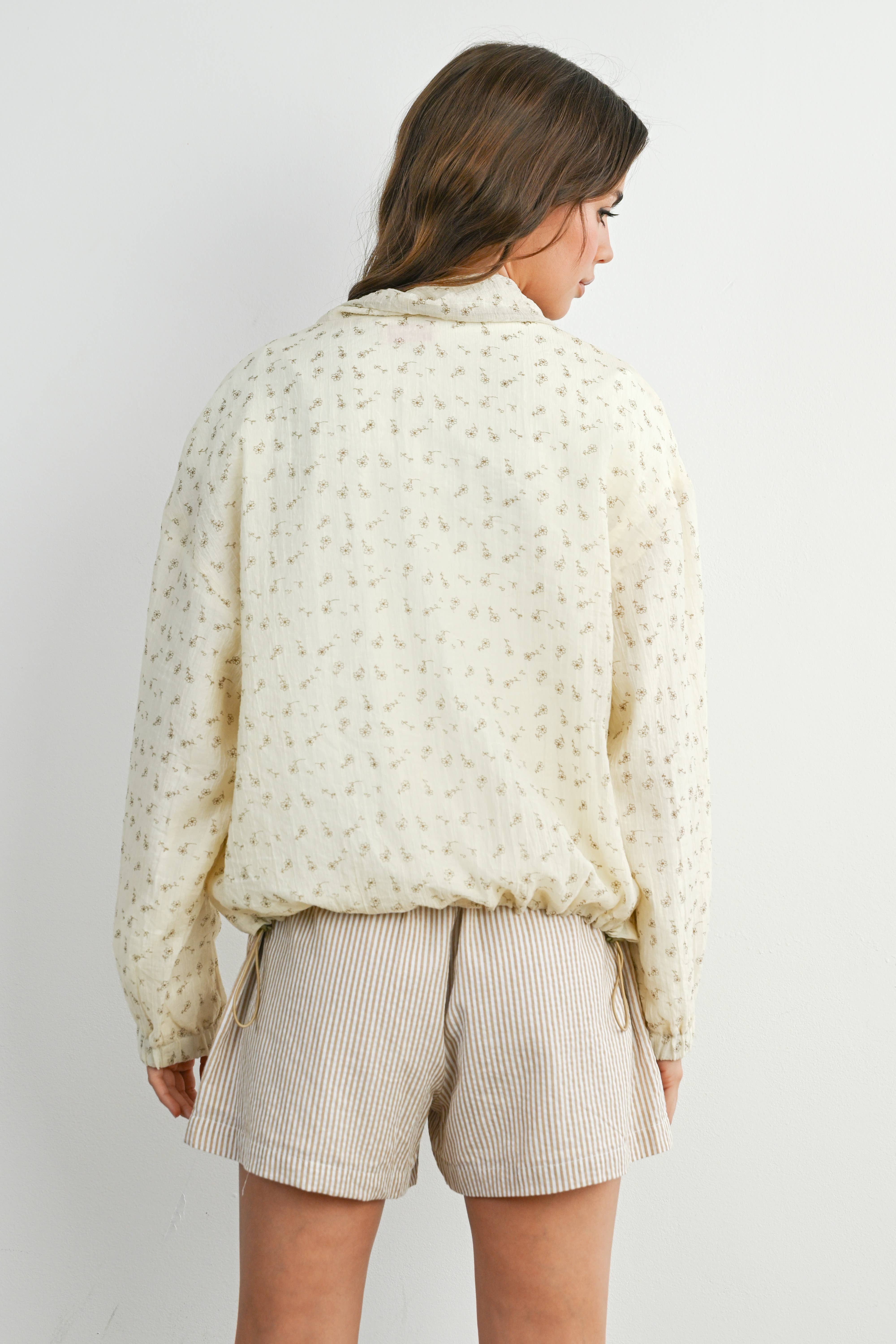 BUTTERMELON - Wholesale Jacket - Women's - Floral Zip-Up Collared Jacket - BMJ788239