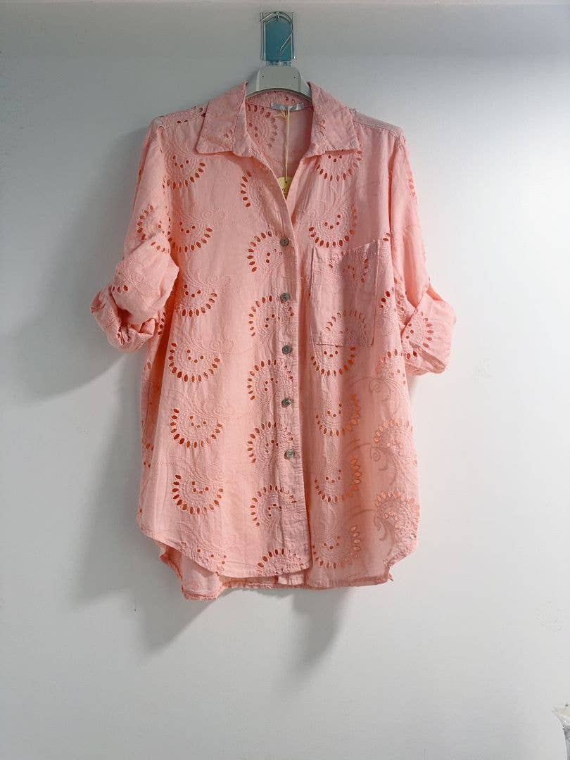 Happy look - Wholesale Button Down Shirt - Women's - English embroidery shirt with chest pocket1