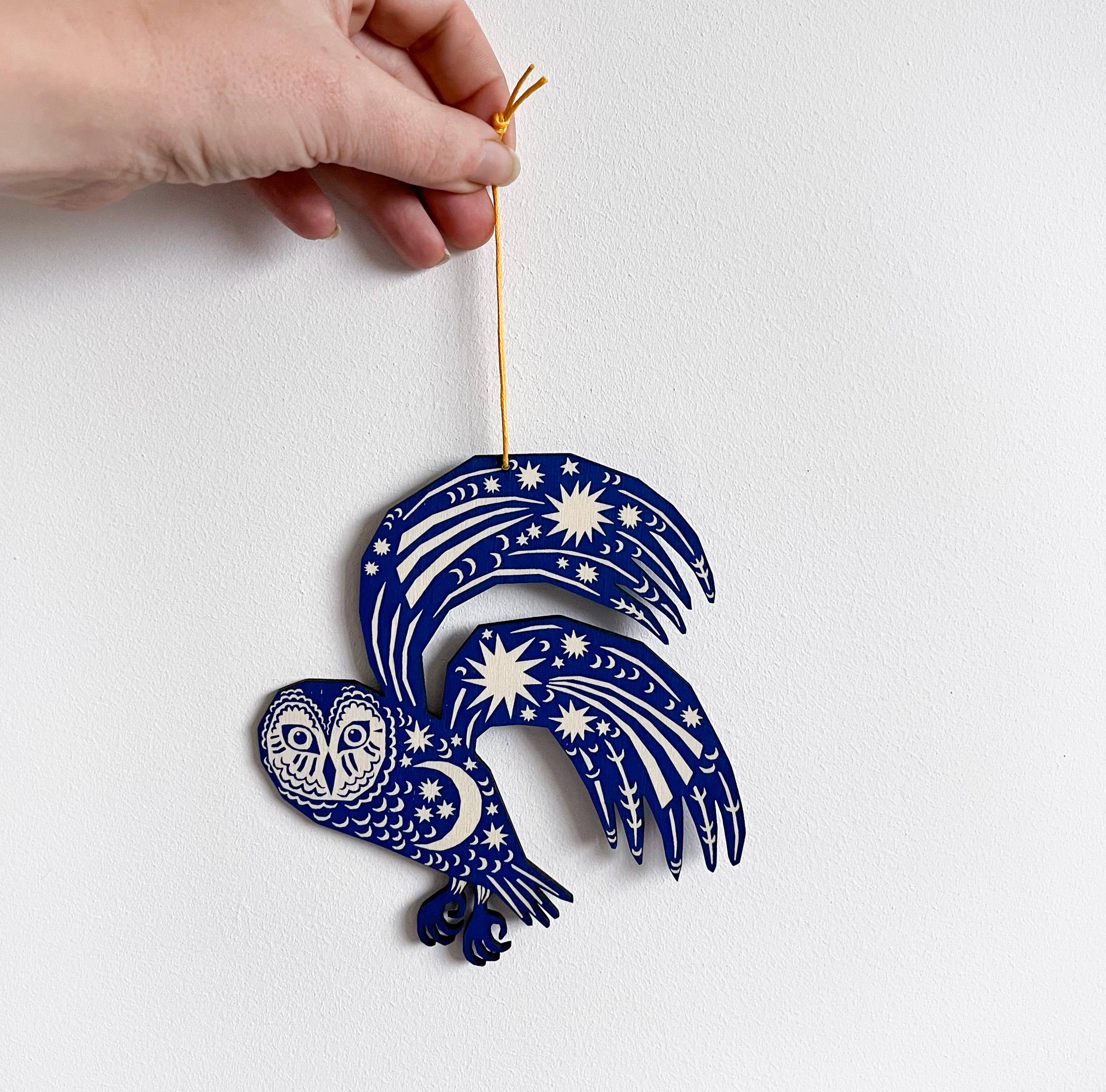 Folded Forest - Wholesale Ornament - Screenprinted Wooden Decoration - Owl - Midnight Blue1