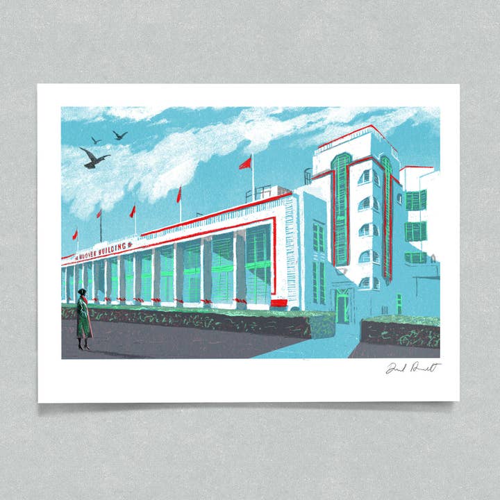 Imprimer Architecture Art Déco Bâtiment Femme Bleu A4/30x40 pour la vente par Haskett Prints
