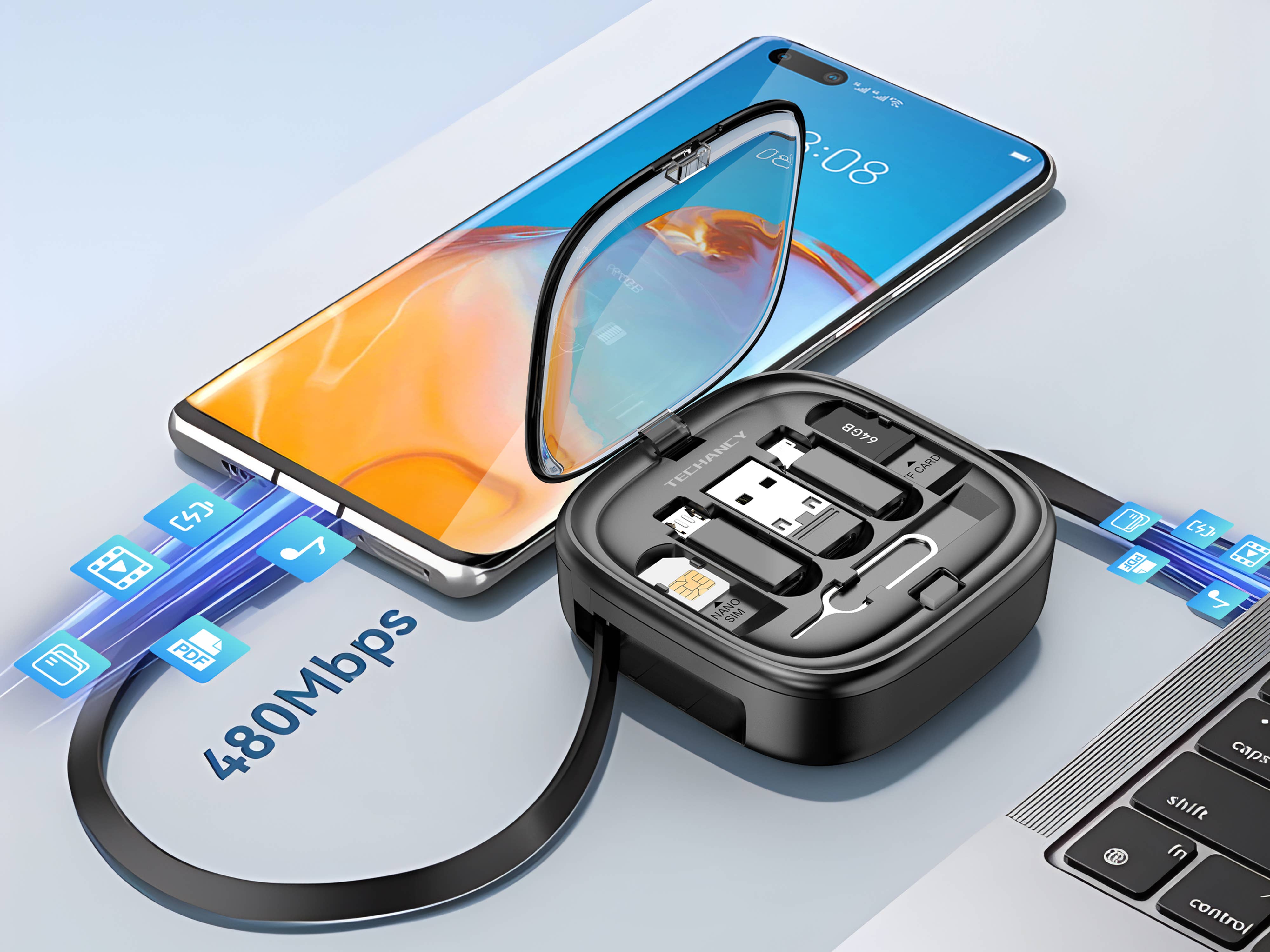 TECHANCY - Wholesale Charging Cable - Multi-Functional Box with USB-C Cable + Connector Set 1M 60W3