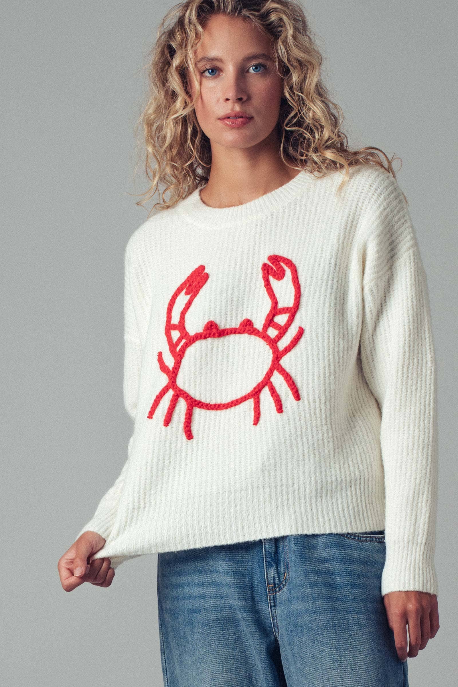 Urban Daizy - Wholesale Knit Sweater - Women's - Chunky Crab Embroidered Knit Sweater5