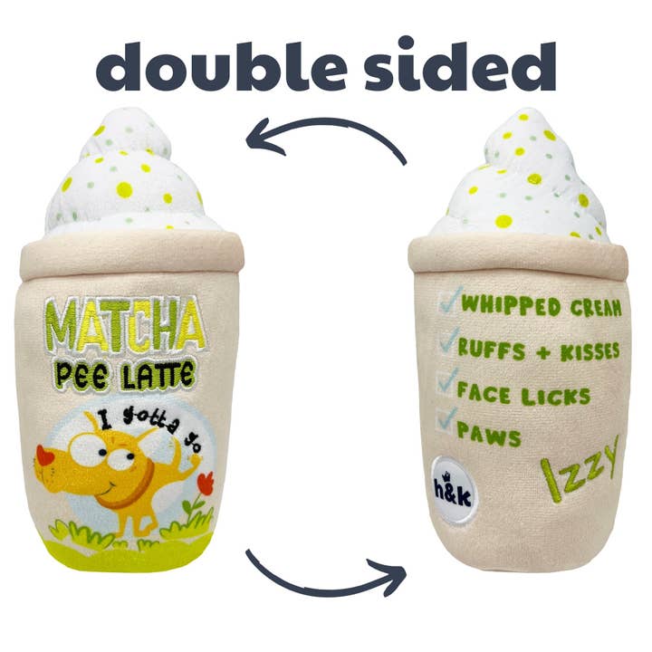 Matcha Pee Latte Dog Toy (Double Sided) for wholesale by Huxley & Kent