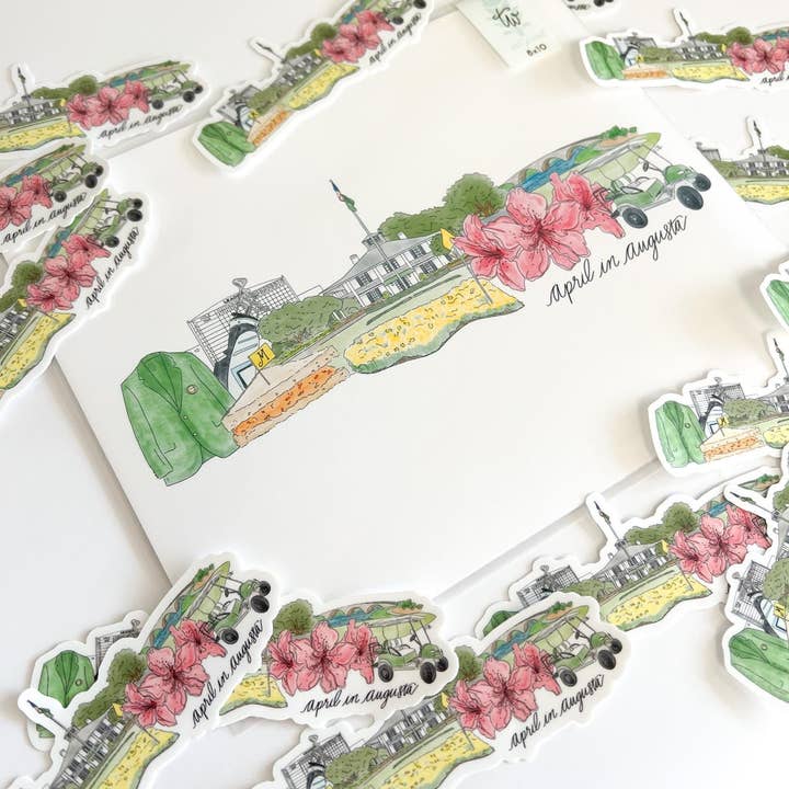 Thirteenwinks - Wholesale Sticker - April in Augusta Sticker – Golf Tournament Inspired, Watercolor Golf Course Art, Augusta Georgia Souvenir, Floral Golf Cart Vinyl Decal1