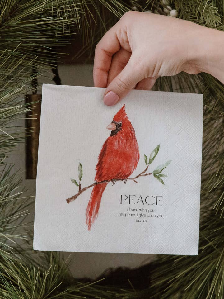 Serviettes en papier aquarelle cardinal | 20 serviettes avec versets bibliques pour la vente par Pearls of Parchment