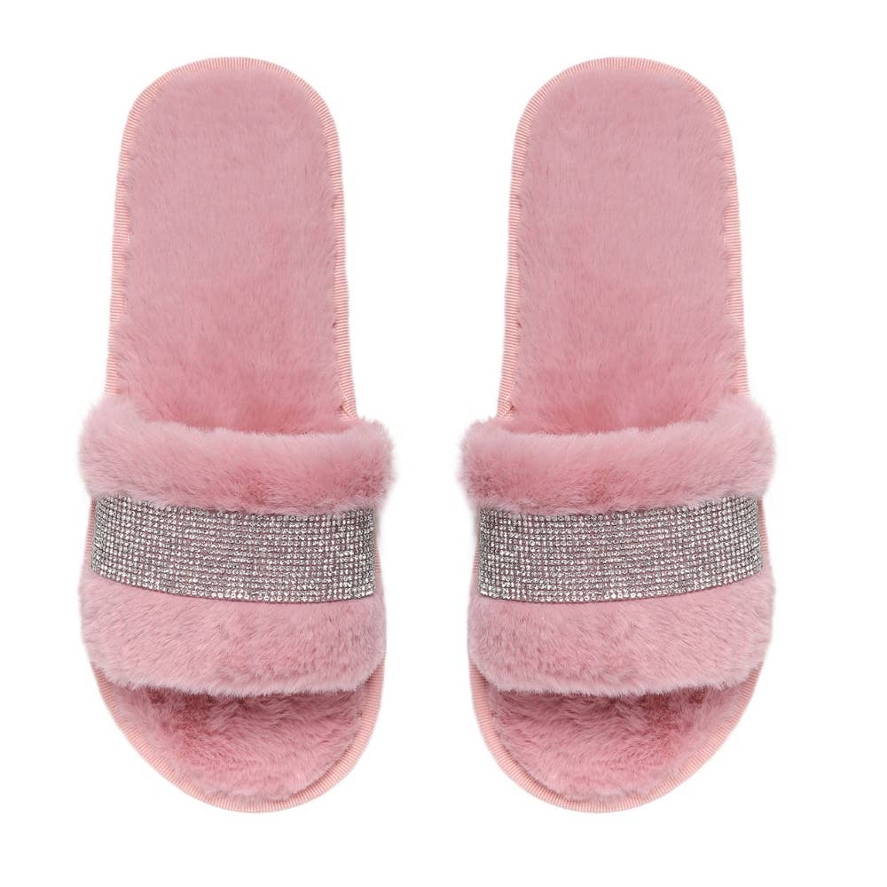 Natalie Mills - Wholesale Slippers - Women's - Sydney Rhinestone Faux Fur Slippers6