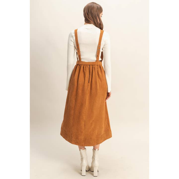 HYFVE - Wholesale Dress - Women's - Sleeveless Corduroy Apron Belted Midi Dress5