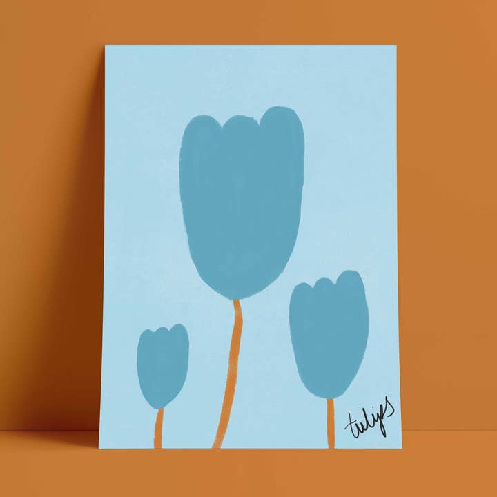 Tulipaner Print - Blå, Mørkeblå Kunsttryk for engroshandel hos Orla and the Gang