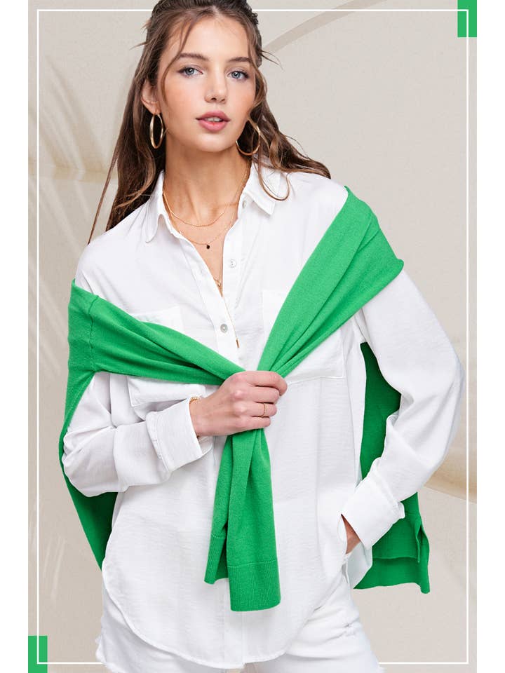 La Miel - Wholesale Button Down Shirt - Women's - SRT7452-Silky and Flowy Button Down Long Sleeve Shirts16