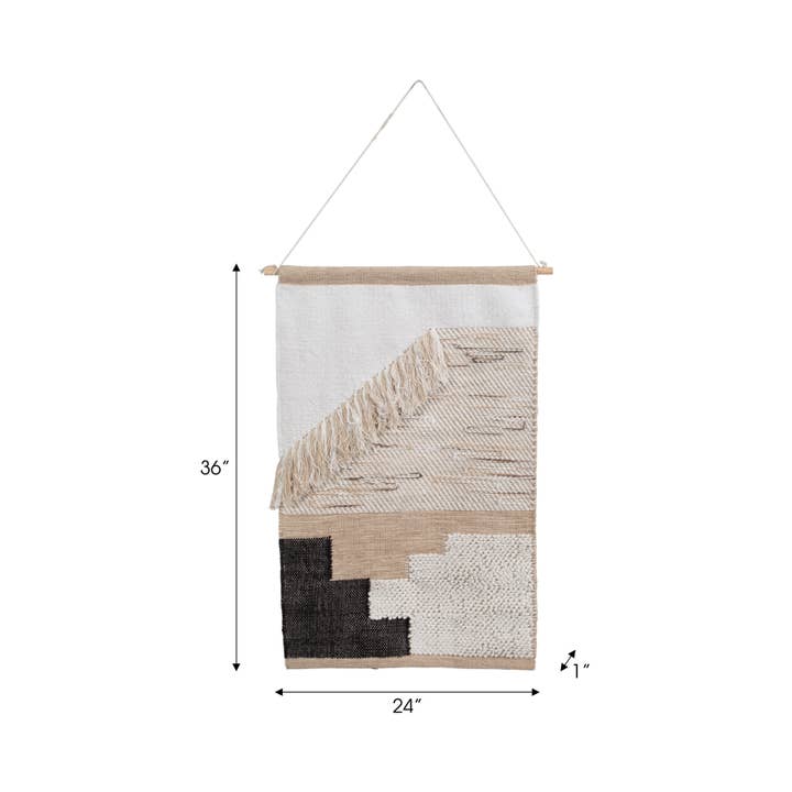 Sagebrook Home - Wholesale Tapestry/Textile Hanger - 24 in. x 36 in. Ivory Abstract Diagonal Fringe Wall Hanging