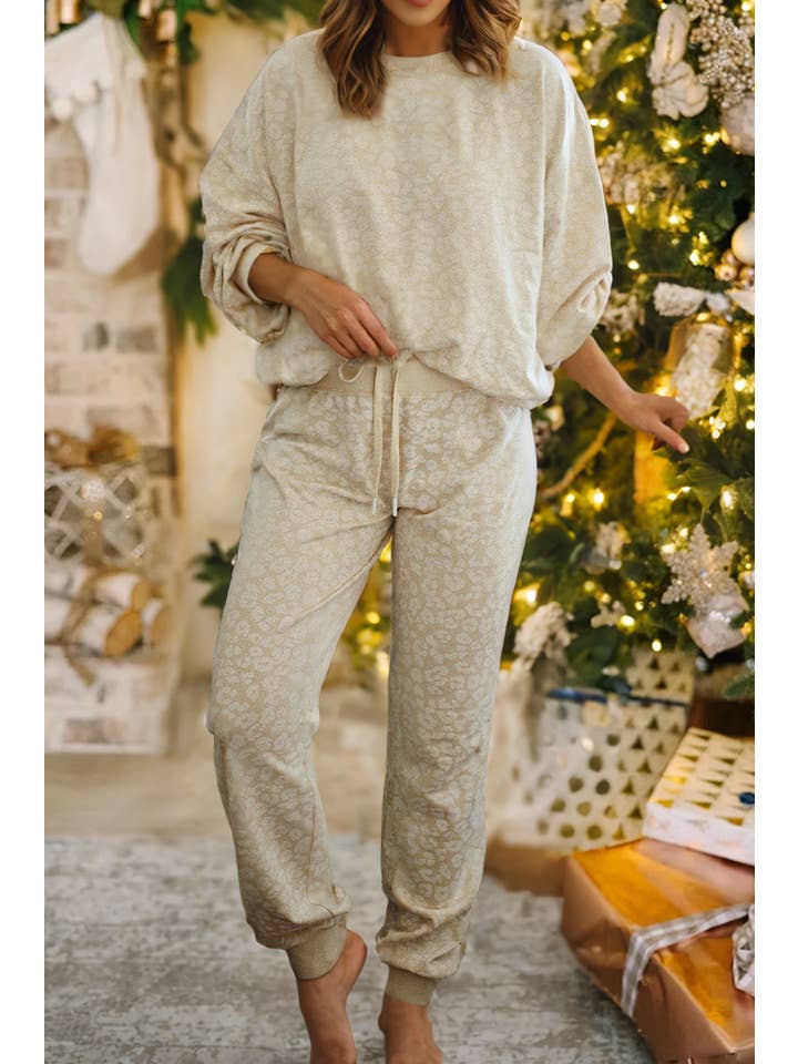 White LDC Cheetah Print Two Piece Loose Fit Cozy Loungewear for wholesale on Faire
