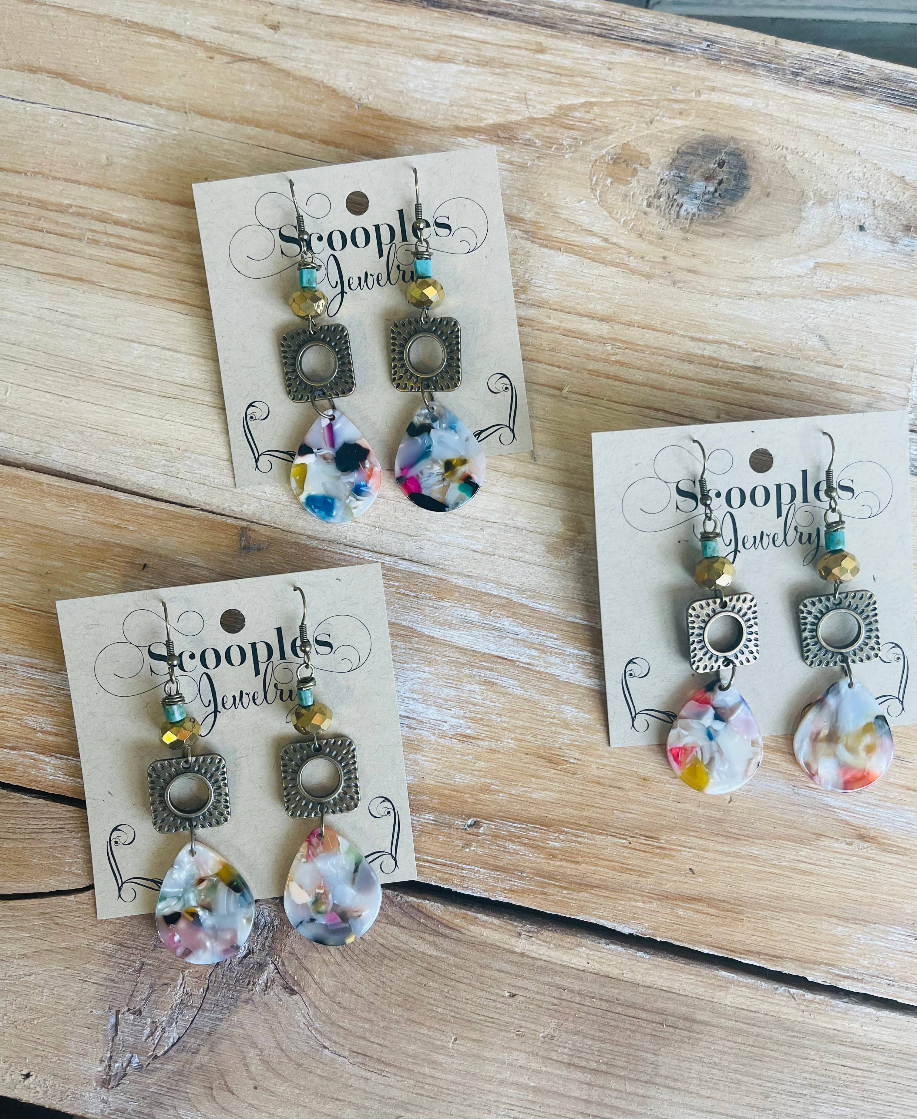 Scooples Jewelry – Engroshandel Hængeøreringe og creoløreringe – Turkis Bronze Funfetti2